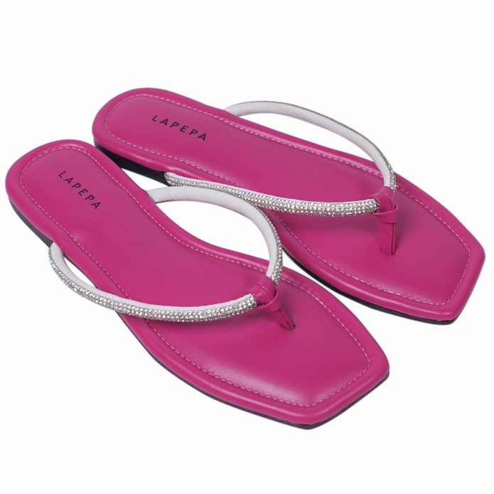 LAPEPA YUK - ANGEL Sandal Wanita Jepit Blink Kristal Size 36 - 40 Sendal Teplek Flat Cewek Pergi Jalan Rumahan Belleza Warna Fuschia Pink ALL Japit Rumah Anti Slip Empuk Premium 37 38 39 Perempuan Kekinian Terbaru Shoes ORI Original Mall Official Store
