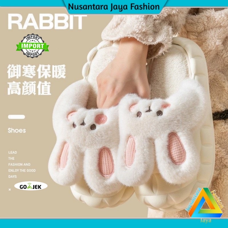 Sandal Wanita Home Style Kekinian Rabit Bulu Halus BLC 8826-A