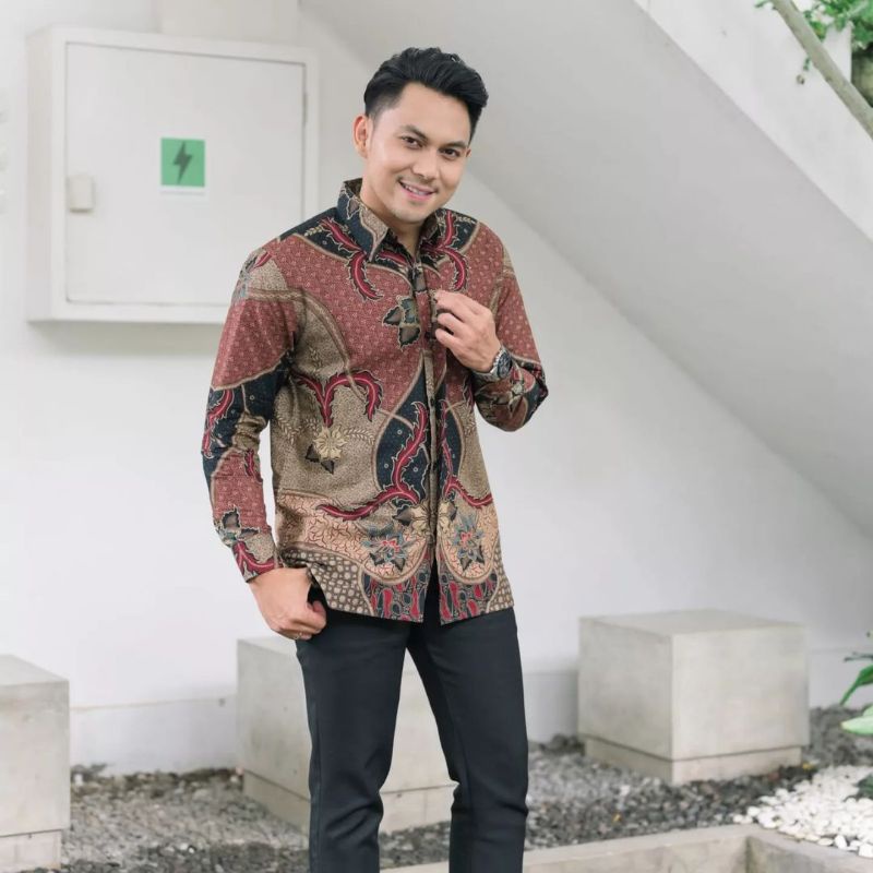 Baju Kemeja Batik Pria Lengan Panjang Pendek Modern Pesta Kantoran G15