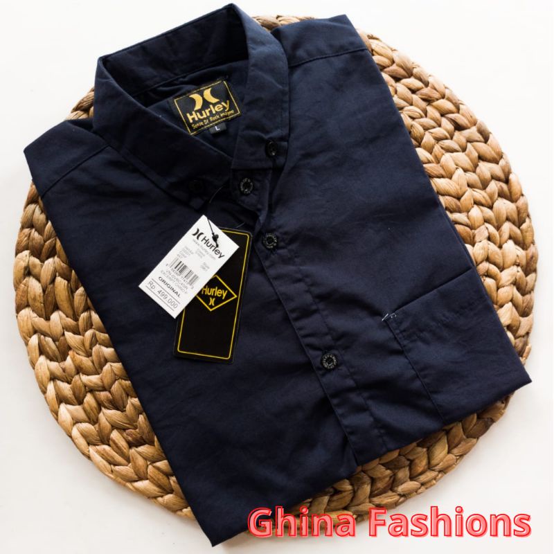 Kemeja  navy Polos Lengan Pendek Original Hurley Model Slimfit  Kemeja cowo polos lengan panjang sli