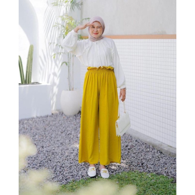 BEFAST - ZRX KULOT PANTS SARAH / CORLA KULOT CRINKLE HIGHWAIST / Outfit Daily Wanita / Celana Kulot Polos / Celana Panjang Pinggang Karet / Fashin Kekinian Wanita Remaja / Celana Kulot Wanita Trendy