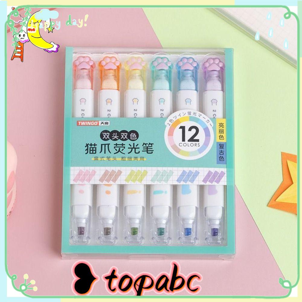 Top 6PCS/Set Pena Stabilo Set Good-looking Permen Warna Gambar Graffiti Cakar Kucing Kepala Ganda Pena Warna