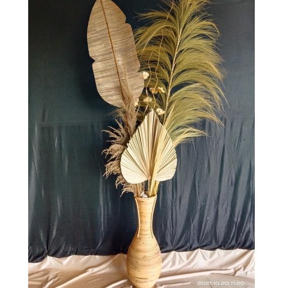 F(3O✔) PAKET LENGKAP RUSTIK DAUN KERING + POT ROTAN| RAYUNG |DAUN KERING |DEKORASI BOHEMIAN kekinian