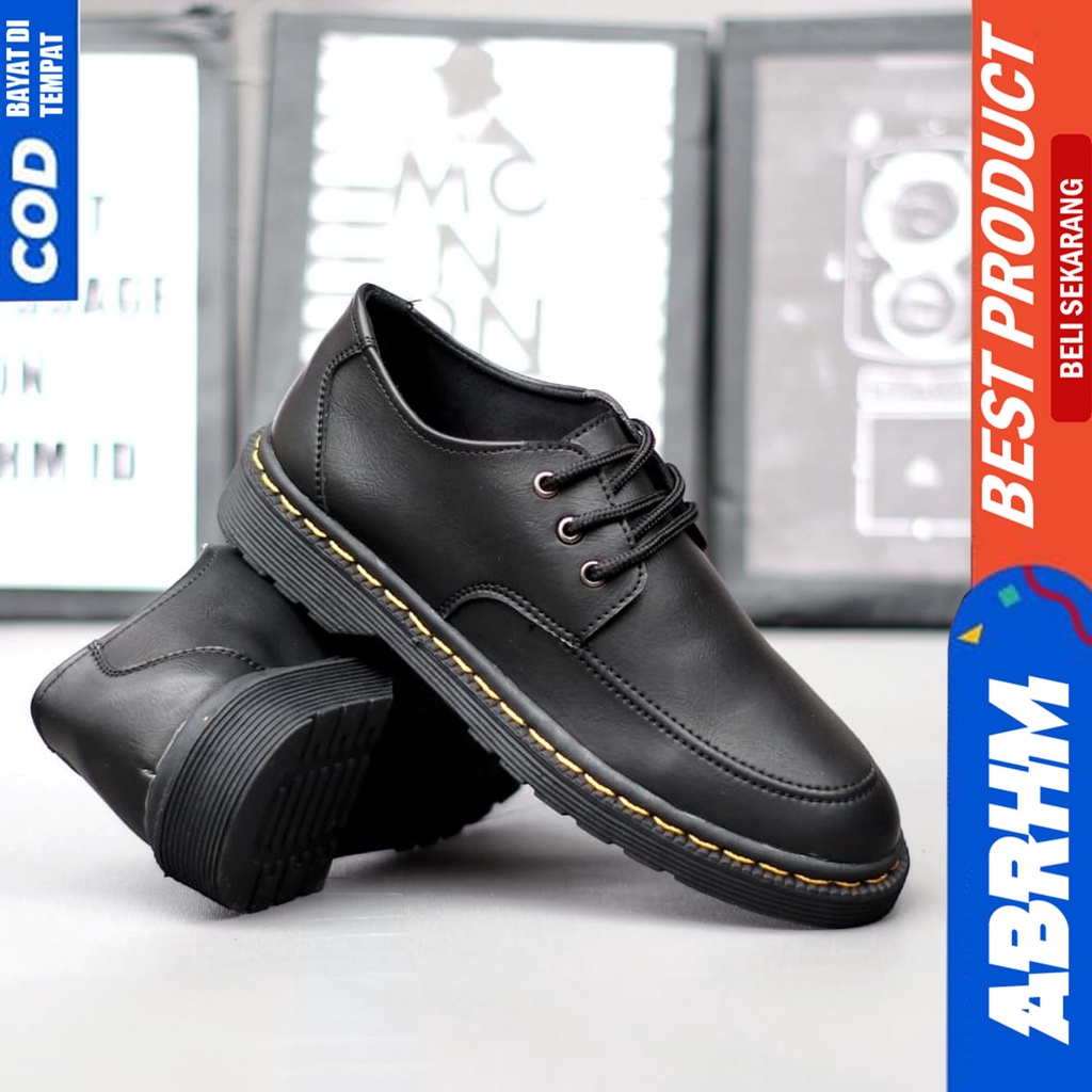 Sepatu Boots Formal Pantofel Docmart low Kerja Pria Hitam Abrhm Wenly