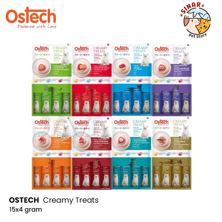 Ostech Creamy 4 x 15GR Snack Kucing Liquid Cat Treat Jajan Cemilan Jilat Berdiri