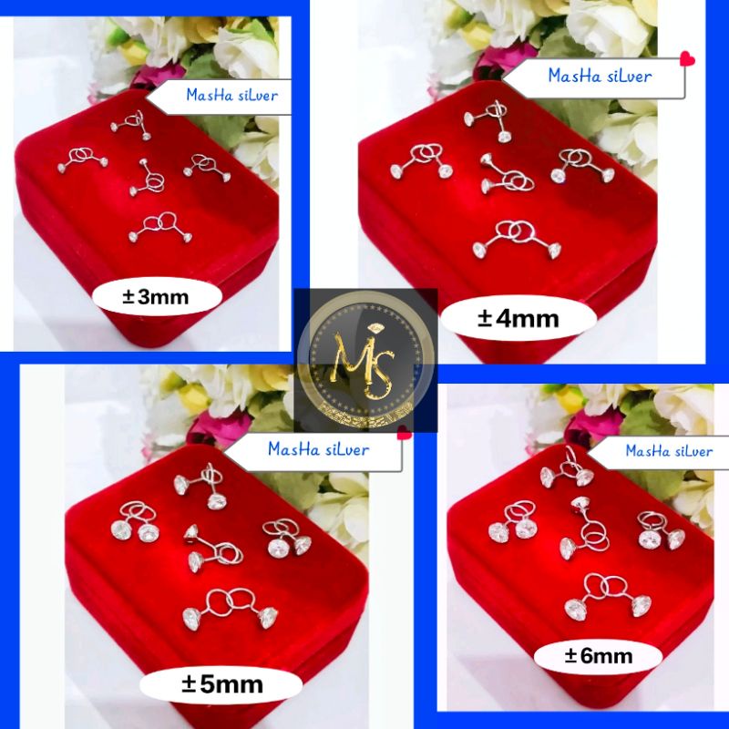 ANTING TUSUK TOGE/GIWANG MATA BURUNG ASLI PERAK SILVER 925 LAPIS MAS PUTIH