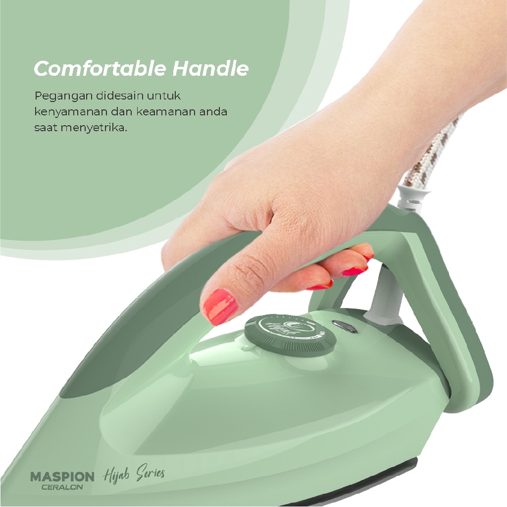 Maspion HA-365 Setrika Listrik Hijab Series Gosokan Dry Iron Elektrik GREEN SERIES