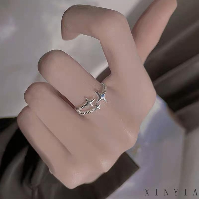 【Bayar di tempat】Cincin Bintang Desain Perempuan Cincin Asterisme Bukaan Dapat Disesuaikan Gaya Keren