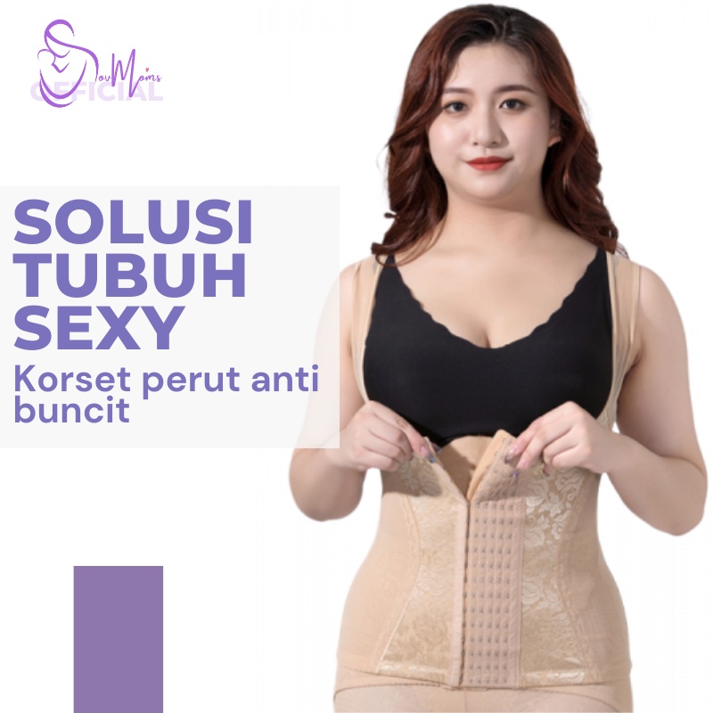 Korset Pelangsing Wanita VESH SHAPE UP Pakaian Dalam Pengecil Perut Buncit Penegak Punggung Korset Kebaya Gaun Renda Kancing Korslet Pengecil Perut Buncit Pengangkat Payudara Underwear Wanita Cewek Shapewear Renda Lace Kancing Baju Pelangsing Nyaman