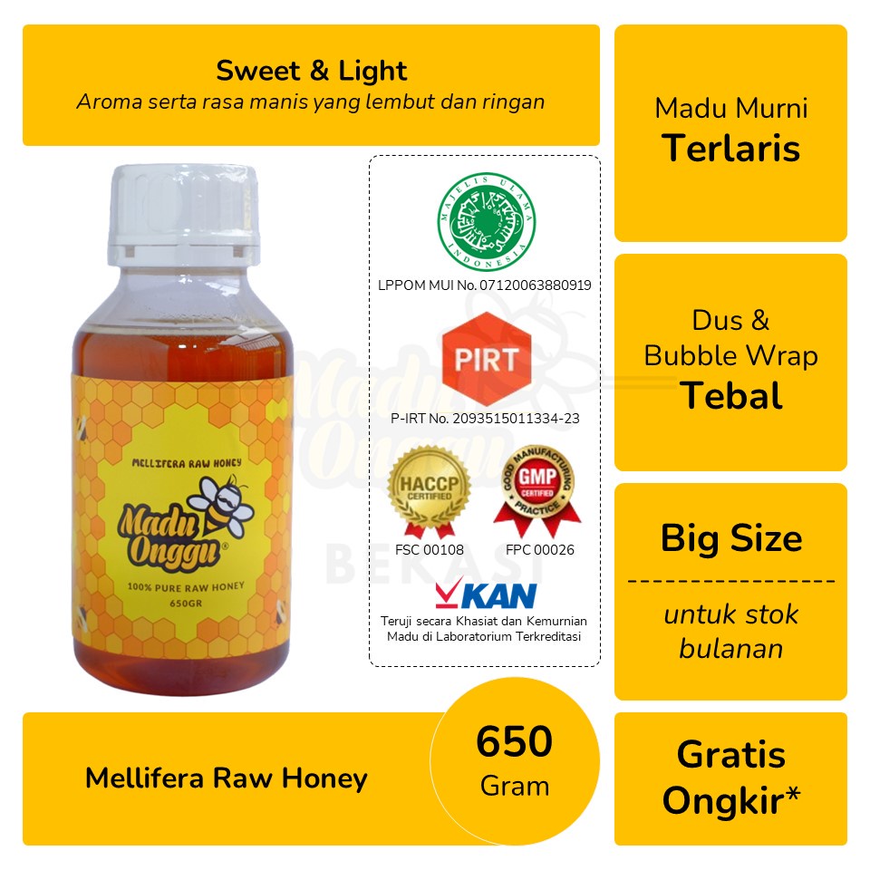 

Madu Asli Onggu Mallifera Murni Raw Honey 325gr dan 650gr