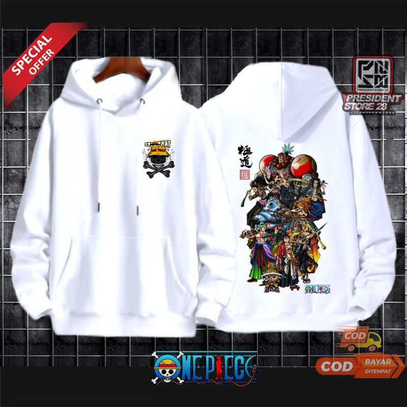 Sweater Hoodie Jumper Anime One Piece Sablon Depan Belakang Kualitas Premium Keren Bahan Tebal Size M L XL XXL HITAM PUTIH MISTY NAVY MARON
