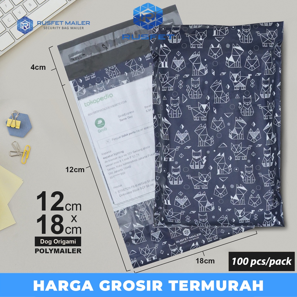 

POLYMAILER MOTIF DOG ORIGAMI 12CM X 18CM / AMPLOP PLASTIK PACKING RUSFET PREMIUM TERMURAH - PACK