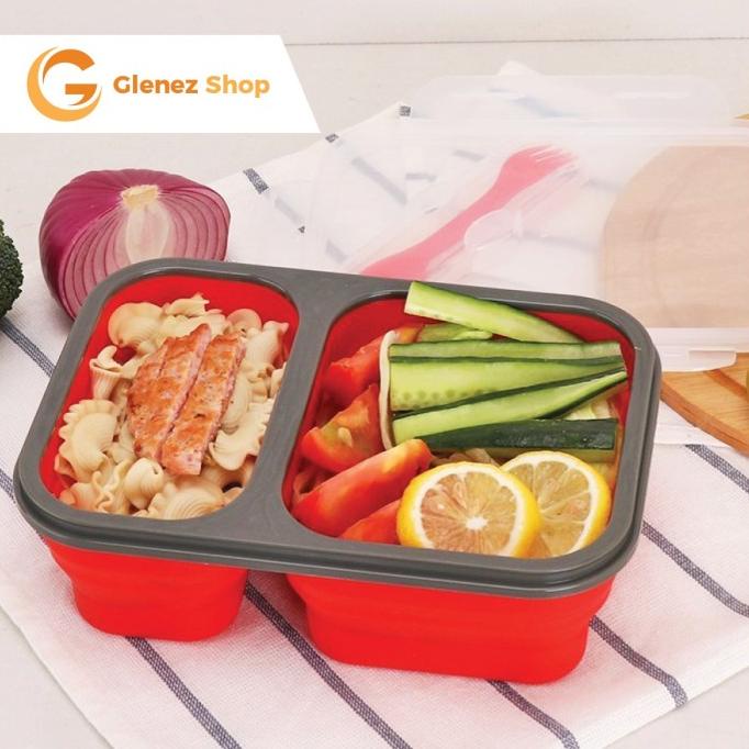 Kotak Makan Lunch Box Tempat Makan Silikon Silicon 2 Sekat Anti Tumpah