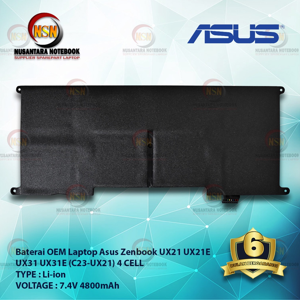 Baterai Asus Zenbook UX21, UX21E, UX31, UX31E, C23-UX21 (4 CELL) OEM 7.4V 4800mAh