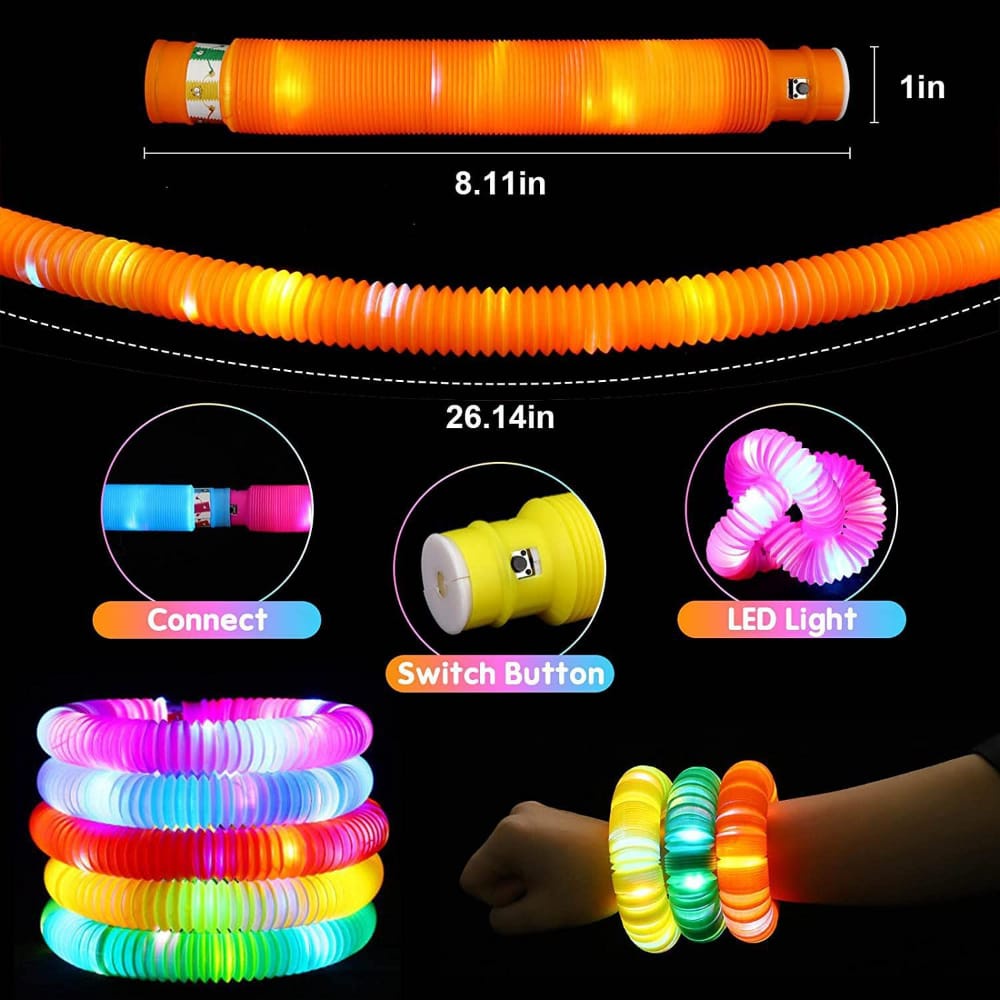 Mainan Anak Viral Light Up Pop Pipes Mainan Lampu Stick Pipa Selang Fidget Toy Selang Pipa Light Rainbow Full Colour Mudah di Bentuk