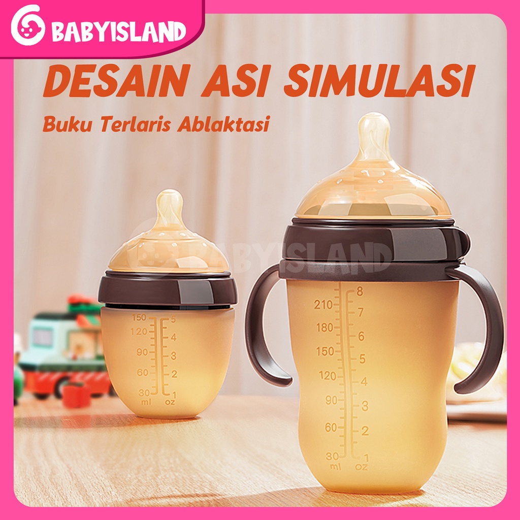 Botol susu bayi Silikon Leher Lebar Newborn (WIDE NECK) Warna Coklat | Botol Bayi dengan sedotan