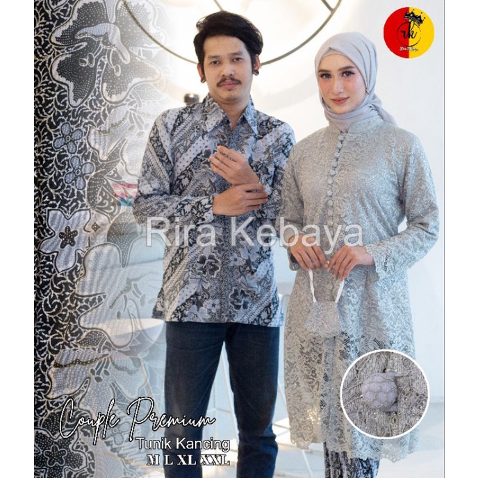 Realpict Set Kebaya Tunik Couple  Kemeja Batik Pria Lengan Panjang Stelan Kebaya Couple