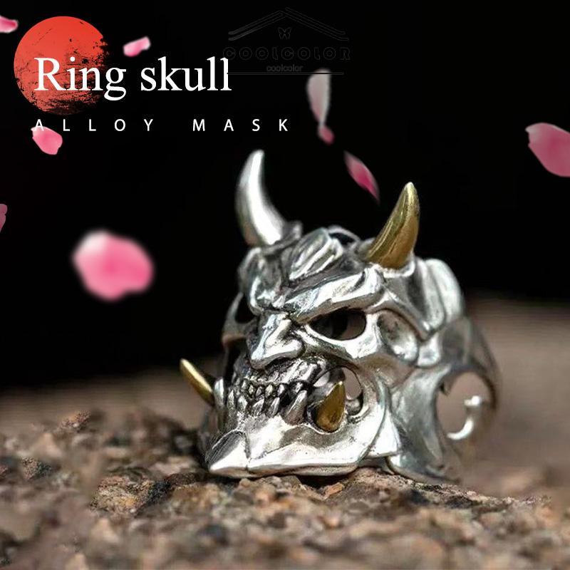 COD❤️Cincin Topeng Paduan  Pembukaan Tengkorak Dapat Disesuaikan  Elektroplating  Cincin Dua Warna- cl