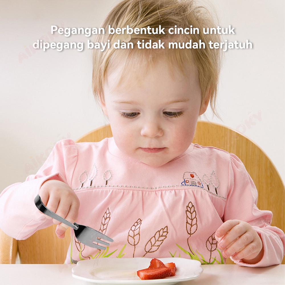 AIKOKY Sendok Makan Anak Training Spoon Stainless Sendok Garpu Anak Set