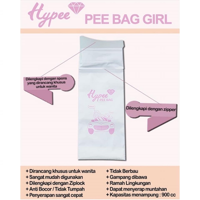 Hypee Pee Bag Girl isi 5 pcs Kantong Pipis Travelling