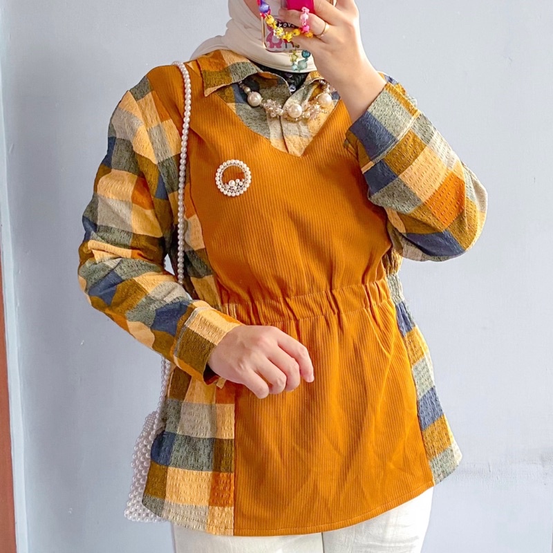 Atasan zara woman crinkle kombinasi rajut