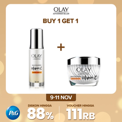 [Lebih Hemat] Olay Set Lengkap Luminous Niacinamide + Vitamin C Brightening Skin Care - Krim Wajah 50gr, Serum Wajah 30ml