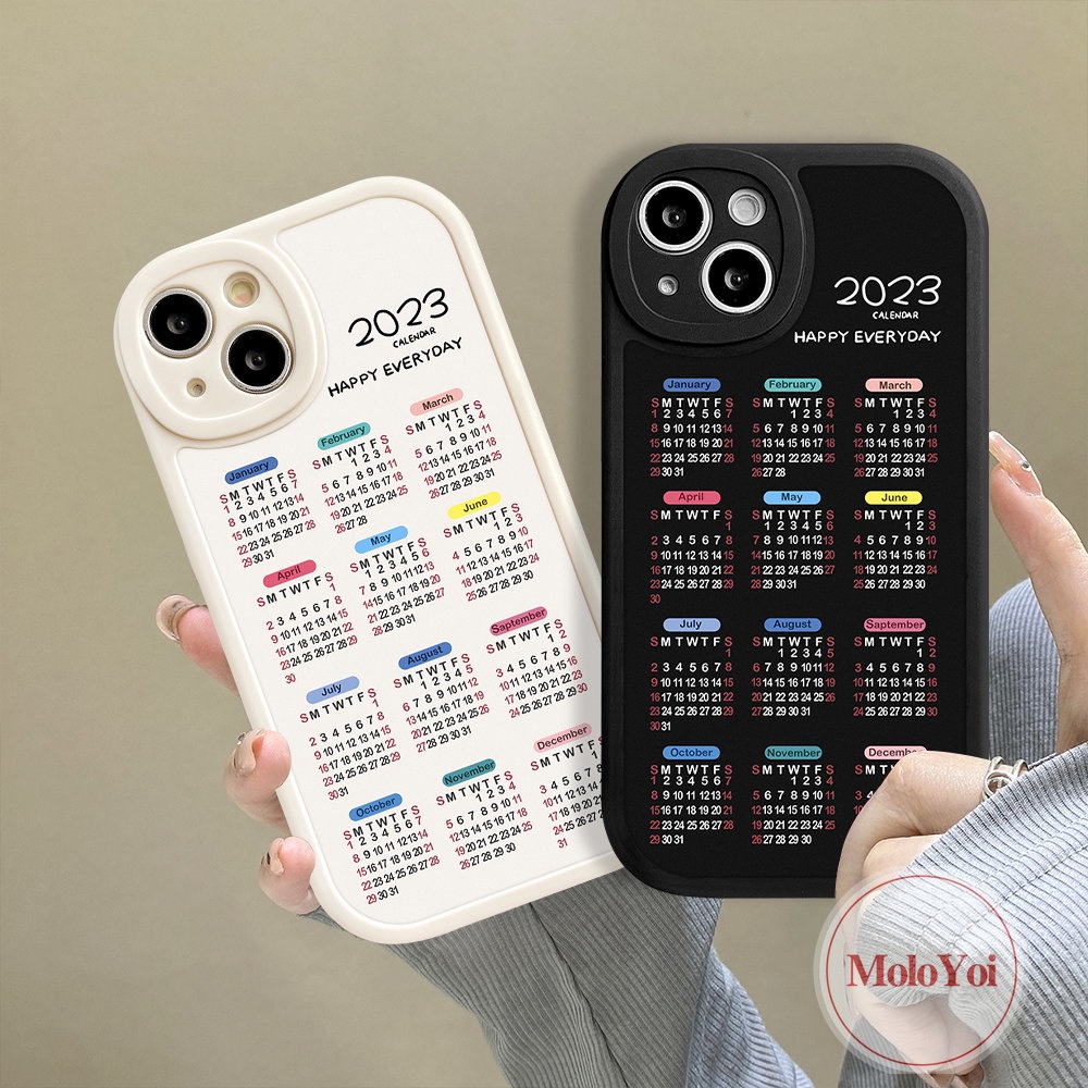 IPHONE Case Couple Kalender 2023 Untuk Iphone7 8 6 6s Plus 11 12 14 13 Pro MAX 14Plus XR X XS MAX Se2020 Happy Everyday Soft TPU Pelindung Lensa Back Cover