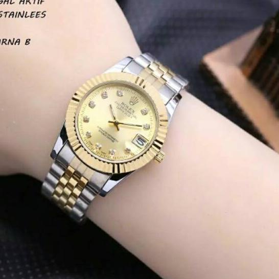 [RA6]JAM TANGAN WANITA ROLEX RANTAI TGL AKTIF UKURAN KECIL-SALE