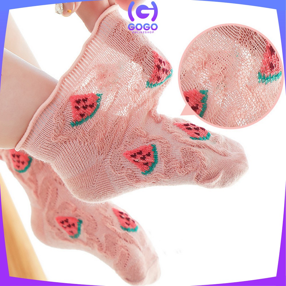 GOGO-P380 Kaos Kaki Anak Perempuan Karakter Buah Bunga dengan Aksen Ruffle Breathable / Kaus Kaki Renda Baby Kid Socks