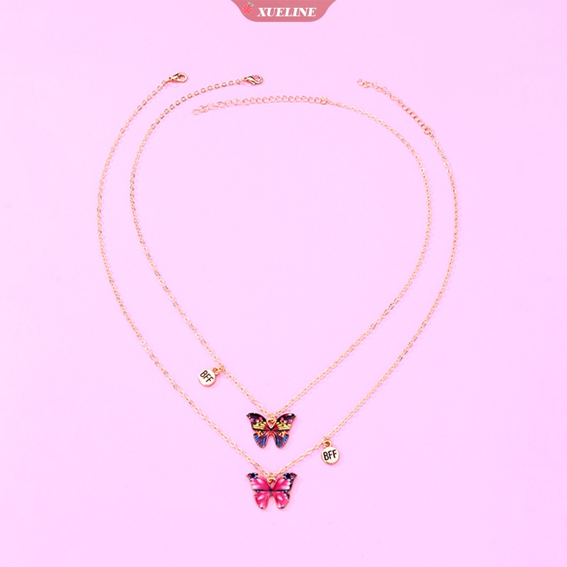 1pasang fashion enamel Kupu-Kupu Liontin Kalung BFF Teman Baik Paduan Kupu-Kupu Liontin Perhiasan Hadiah Berkah [ZXL]