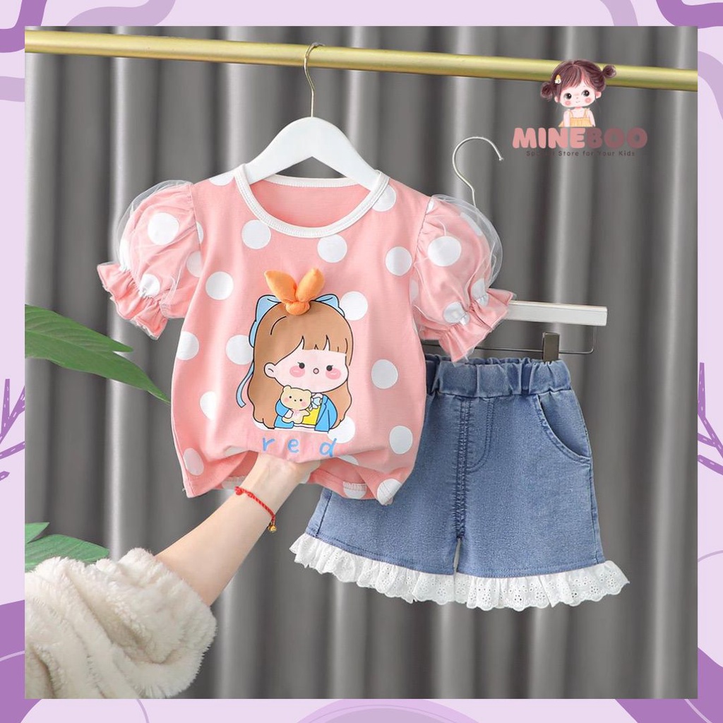 mineboo -  SET KOREA GIRL EBV 1-5tahun Setelan anak perempuan baru/versi Korea celana denim/baju anak perempuan