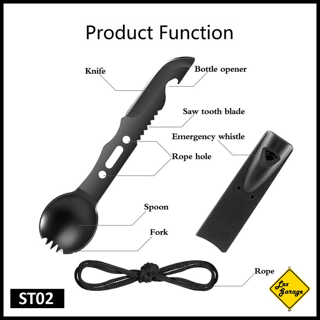 Sendok Garpu Pisau Pembuka Tutup Botol Kunci Pas Camping Multifungsi