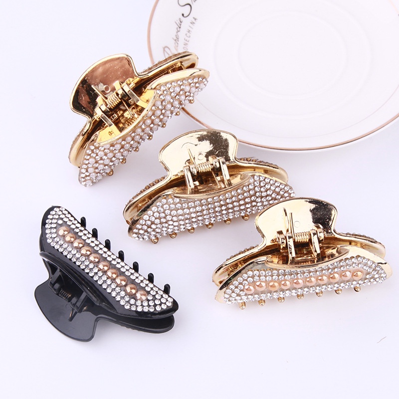 Vintage Gadis Rambut Cakar Elegan Jepit Rambut Besar Hair Pin Aksesoris Rambut Hiasan Kepala Glitter Berlian Imitasi Hair Clip Ladies Women Korean INS Style