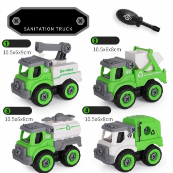ISI PLASTIK Set BONGKAR TRUCK KEMASAN 4 MOBIL SET PCS DIY - Sanitation Berkualitas Unik MAINAN PASAN