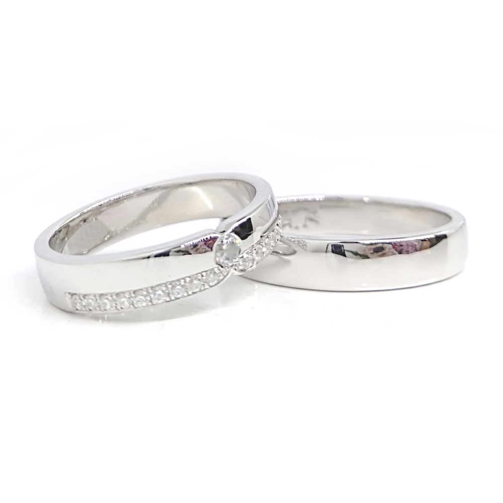 Cincin Nikah Couple Emas Putih dan Perak Asli Ukir Nama A151