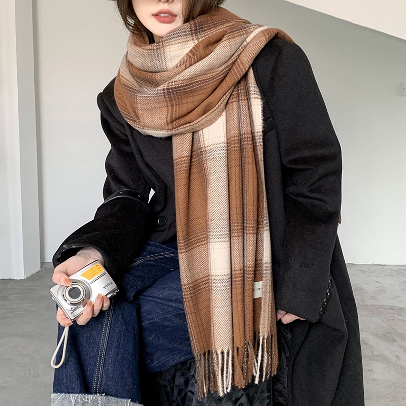 Syal Winter Musim Dingin Autumn Spring Simple Plaid Scarf Shawl Cashmere Unisex SC05