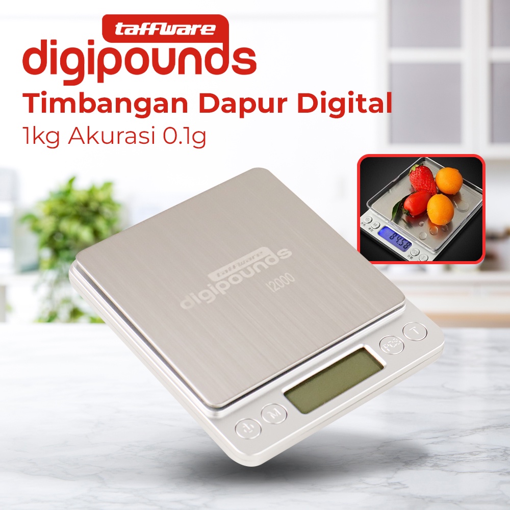 Taffware Digipounds Timbangan Dapur Mini Digital Platform Scale 1kg Akurasi 0.1g - i2000