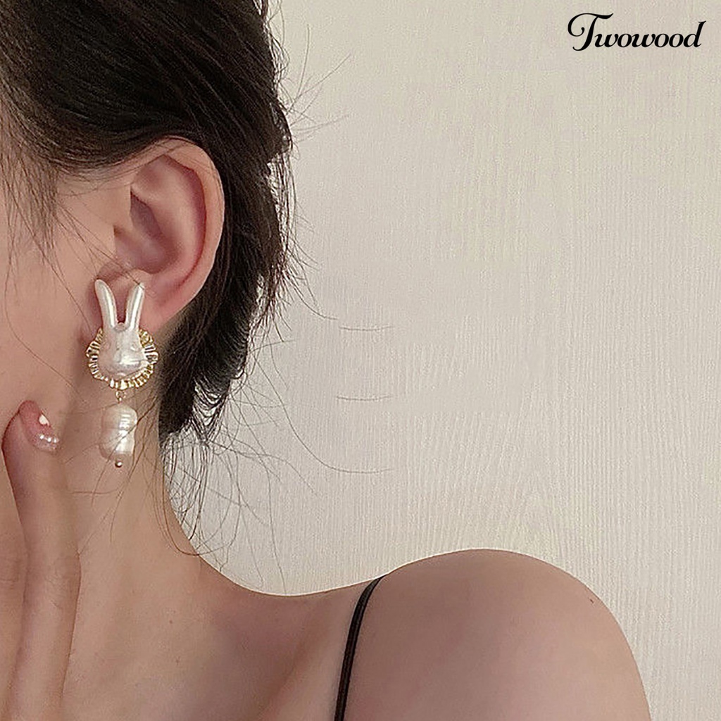 Twowood 1pasang Ladies Earrings Trendy Good-looking Elegan Pakaian Sehari-Hari Alloy Rabbit Faux Pearl Drop Earrings Aksesoris Pesta