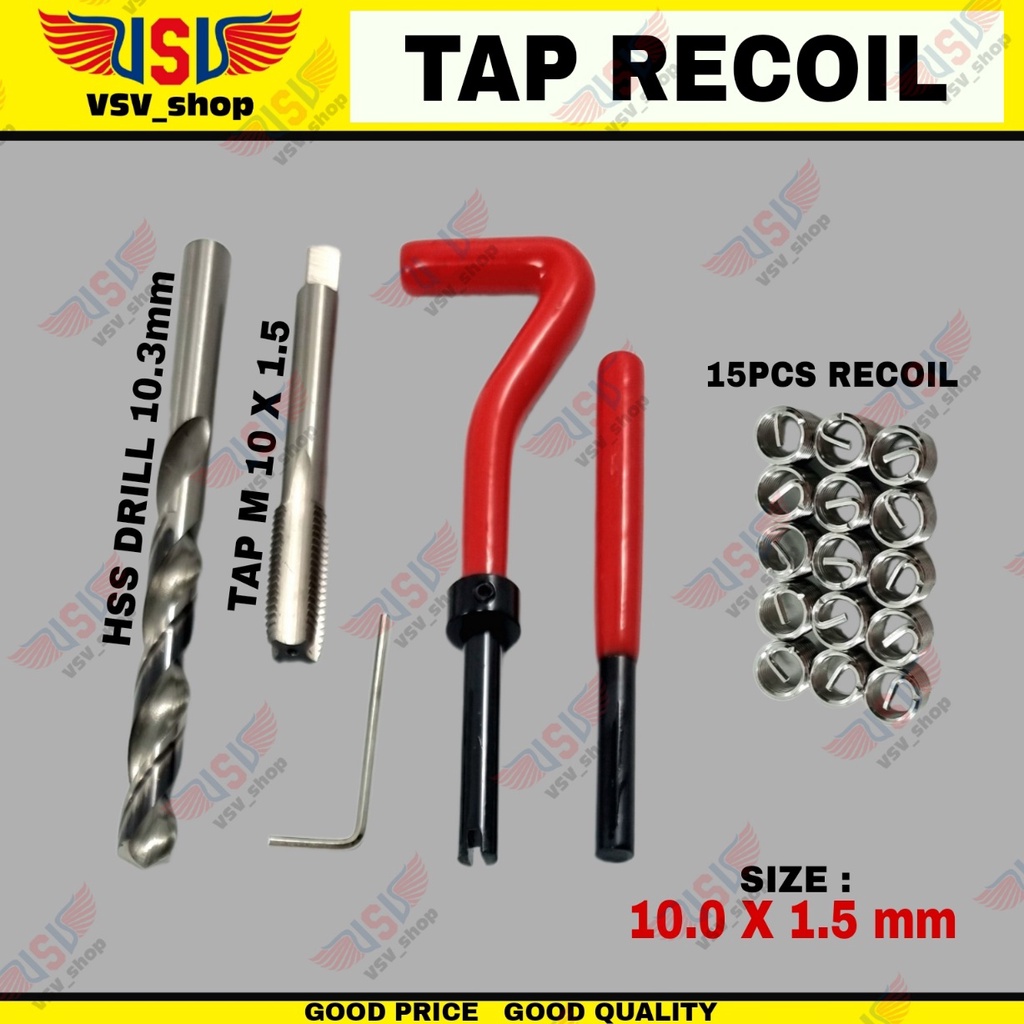 Thread Repair Kit Set M10x1.5 Tap recoil Helicoil Hand Tap Alat Memperbaiki Drat Rusak