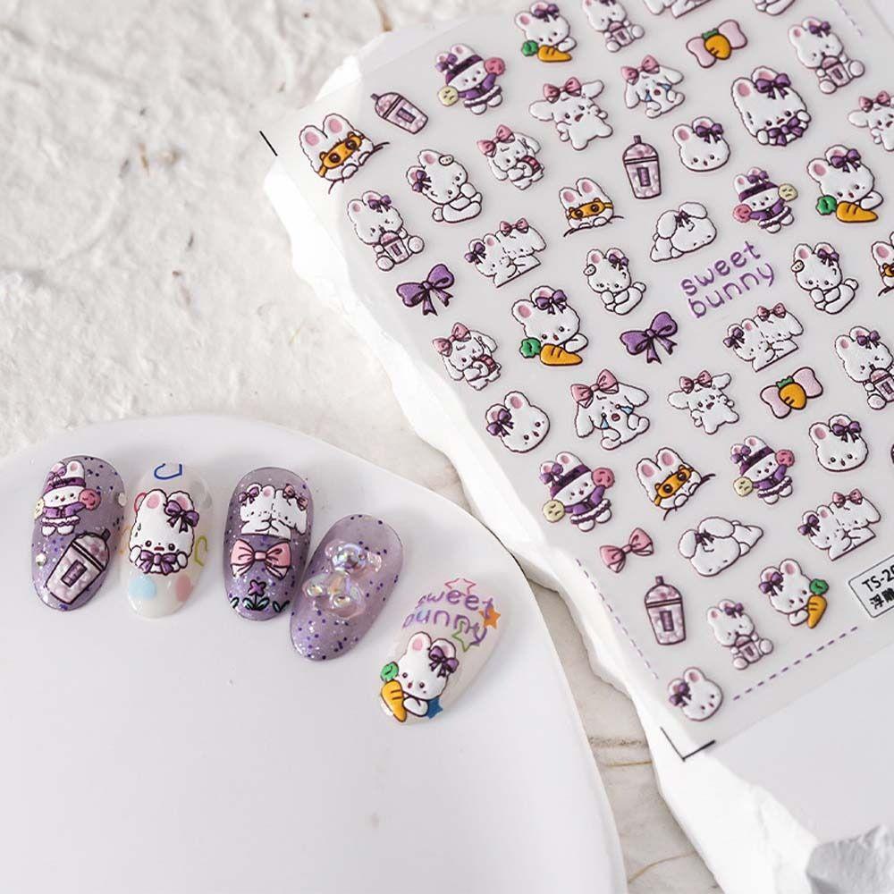 AUGUSTINA Agustina Stiker Kuku Imlek Wanita 3D Relief Tahun Baru Nail Art Manicure Aksesoris Karakter Cina Dekorasi Nail Art