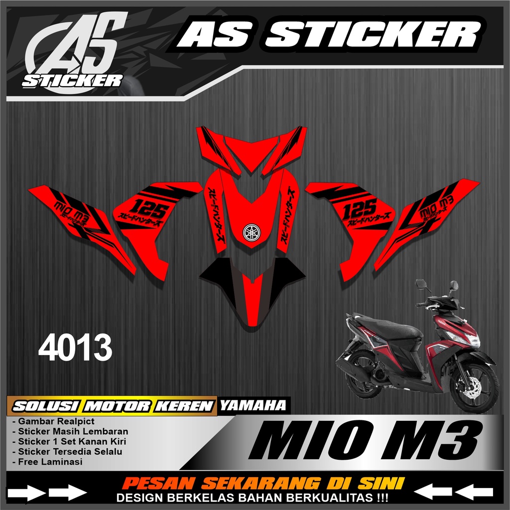 4013a Decal Stiker Motor Mio M3 FullBody Desain Grafis - Decal Sticker Mio M3 List Hitam Full body