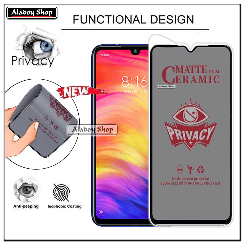 Tempered Glass Anti SPY Xiaomi Redmi Note 7/7 Pro Anti Gores Privacy + Tempered Glass kamera dan Skin Carbon