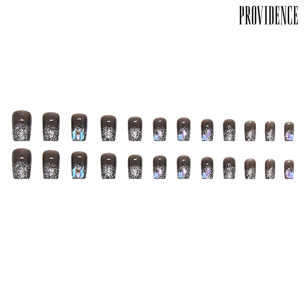 Providence 1set Kuku Palsu Pecah Berlian Imitasi Mudah Dihapus Mid Length Persegi Panjang DIY Nail Art Manis Penutup Penuh Tekan Tips Kuku Perlengkapan Manicure