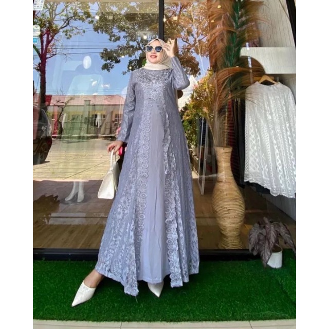 ( COD )GAMIS PESTA BRAND KEBAYA BROKAT IMPORT BORDIR TERBARU BRUKAT SUPER LEMBUT GAMIS SERAGAMAN DAN
