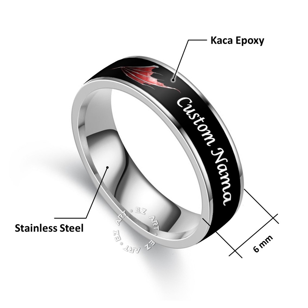 2Pcs CINCIN COUPLE CUSTOM NAMA TEMA PASANGAN SAYAP ANGEL &amp; DEVIL STAINLESS STEEL ANTI KARAT