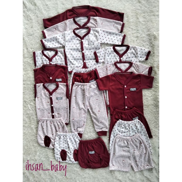 paket hemat baju bayi baru lahir 9 setel(18 pcs) SERI ABU,SERI COKSU,SERI MARON