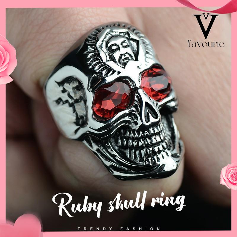 CODCincin Motif Tengkorak Trend Fashion vintage rock ruby cincin Untuk Pria Aksesoris-FA