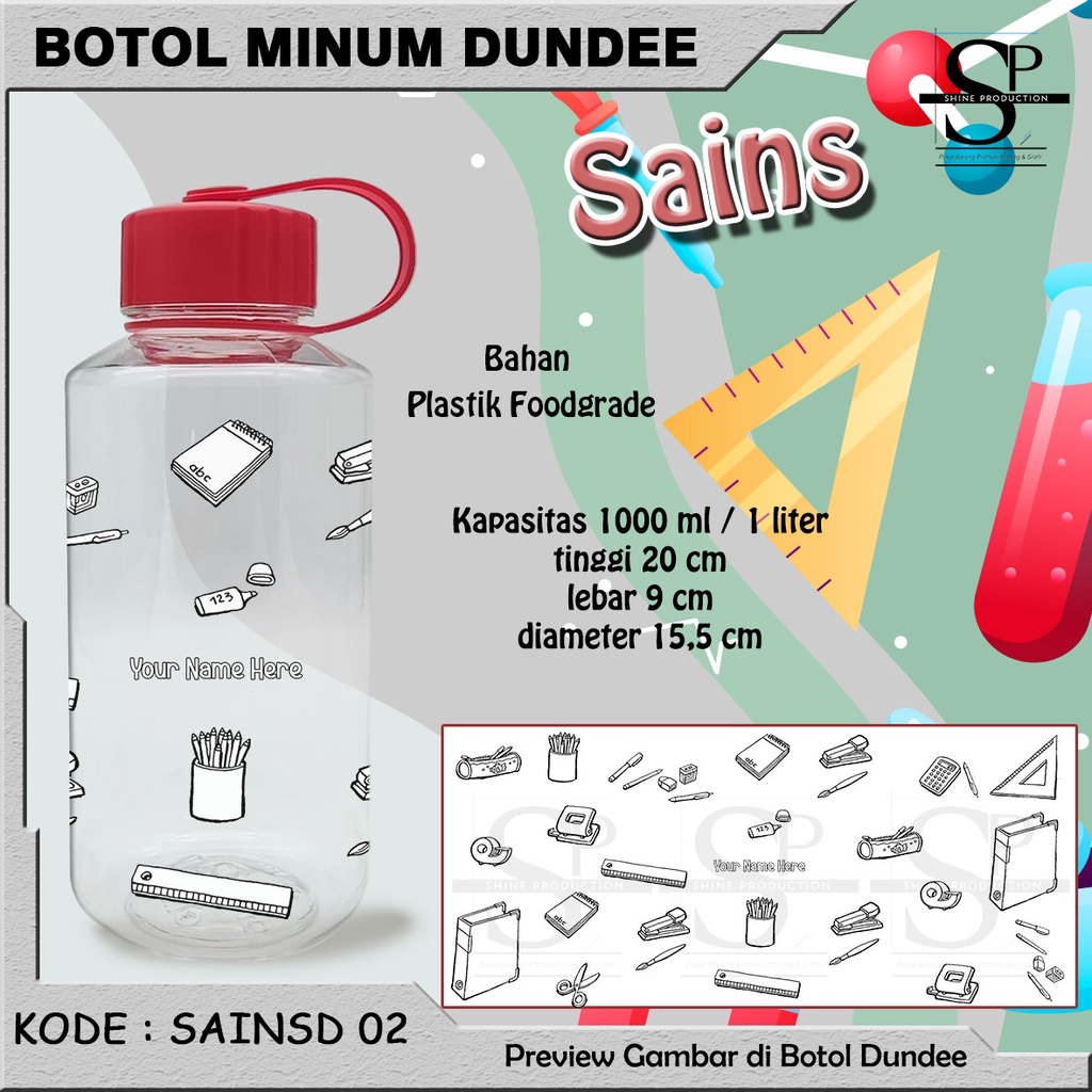 Botol Minum 1 Liter Siswa Pelajar Custom Nama BPA FREE