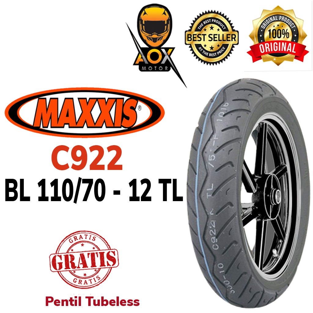 Ban luar motor matic 110/70-12 MAXXIS C922 tubeless, GRATIS cop tubeless
