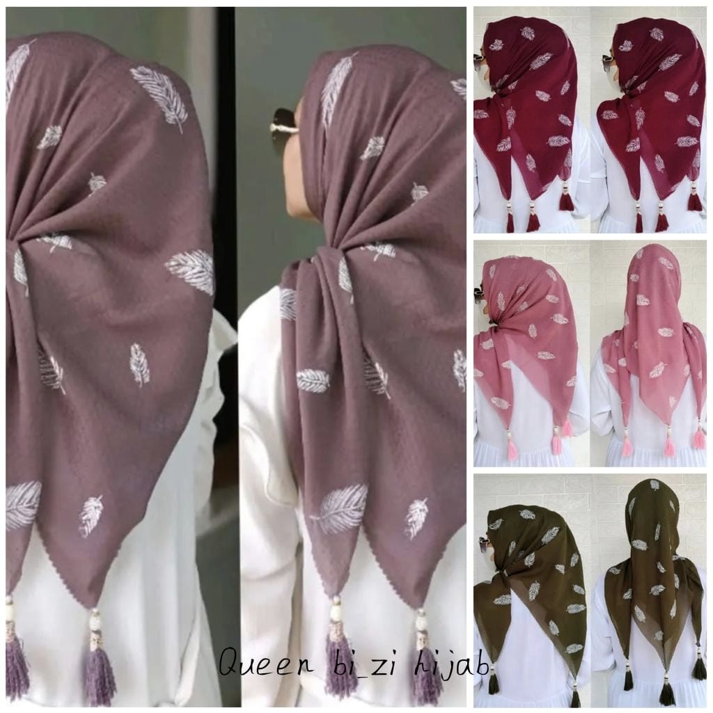 JILBAB SEGI EMPAT MOTIF BULU MERAK TASSEL MUTIARA / HIJAB SEGI EMPAT LASER VOAL OSKARA POMPOM